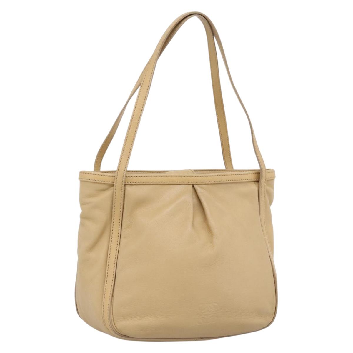 LOEWE Hand Bag Leather Beige Gold Auth bs36826