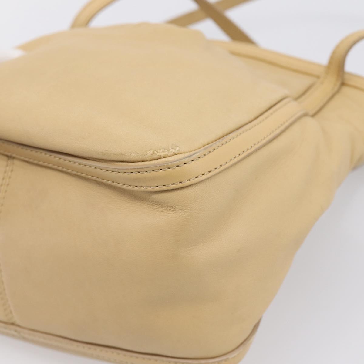 LOEWE Hand Bag Leather Beige Gold Auth bs36826