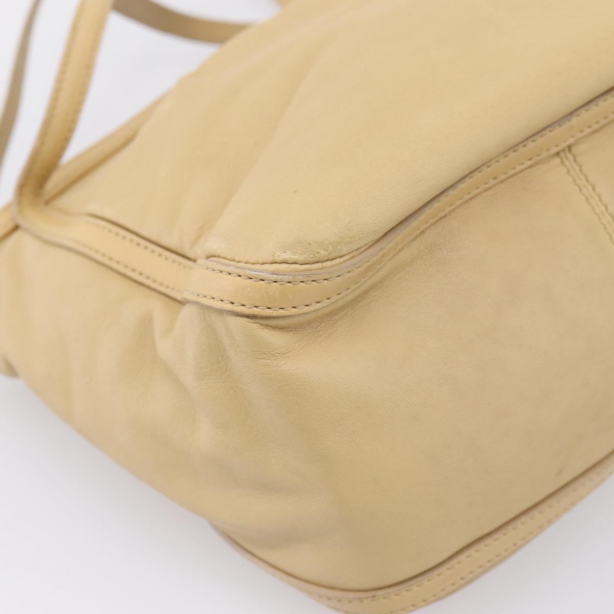 LOEWE Hand Bag Leather Beige Gold Auth bs36826