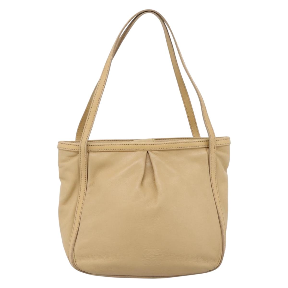 LOEWE Hand Bag Leather Beige Gold Auth bs36826