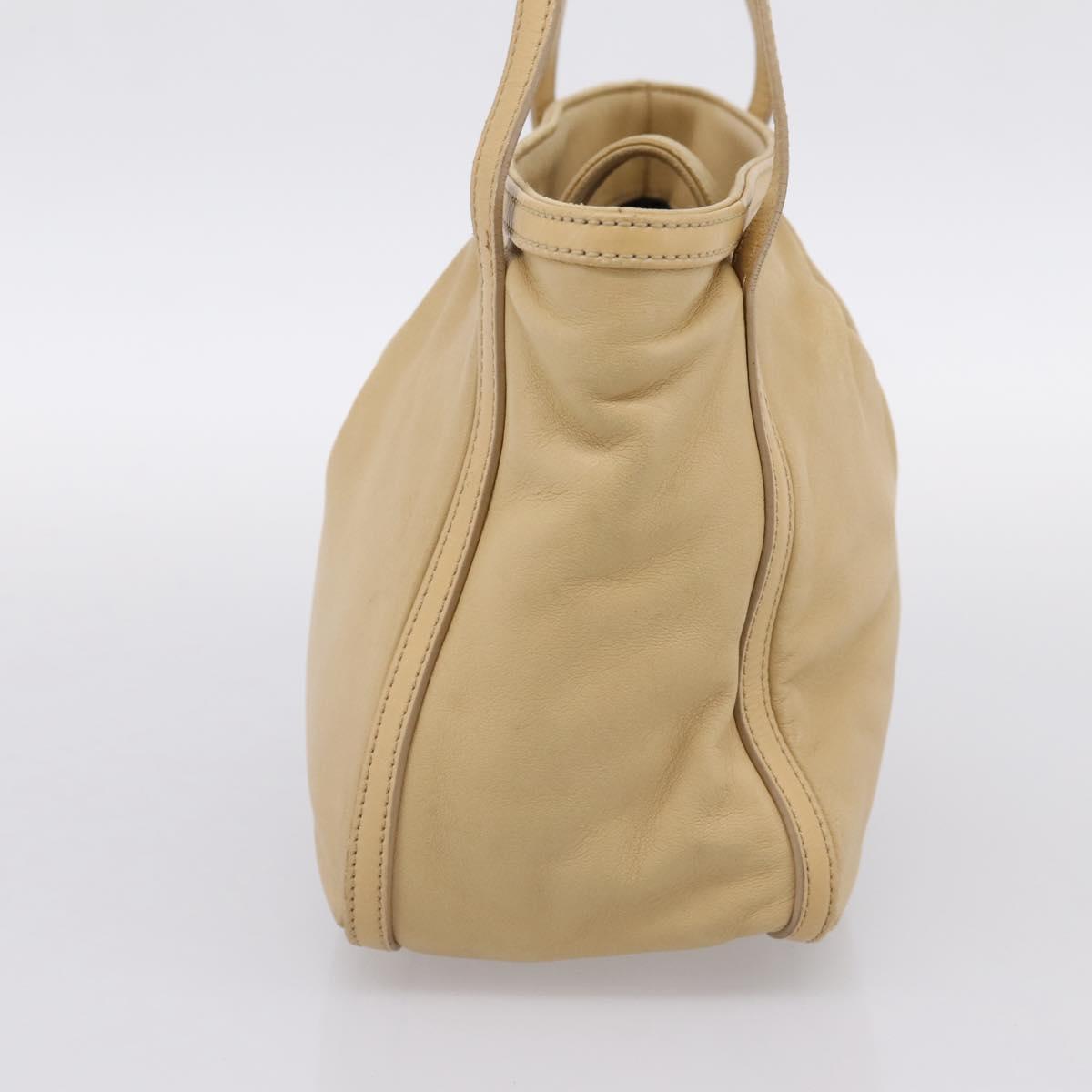 LOEWE Hand Bag Leather Beige Gold Auth bs36826