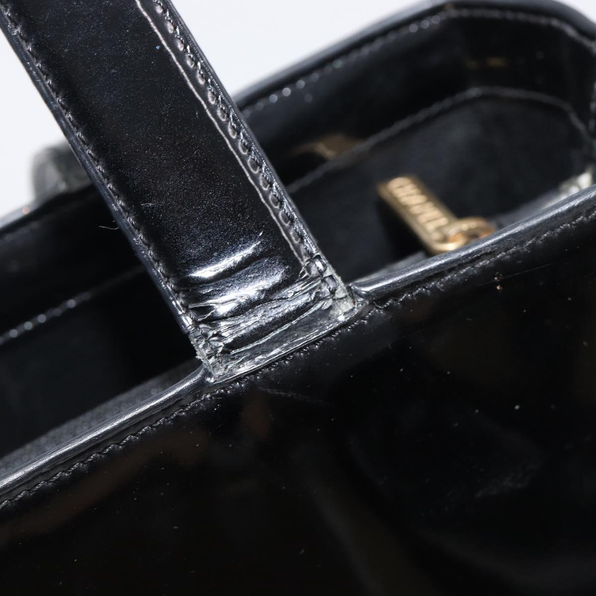 CHANEL Tote Bag Patent Leather Black Gold CC Auth bs36827