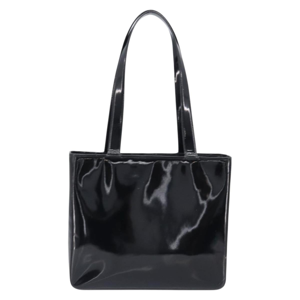 CHANEL Tote Bag Patent Leather Black Gold CC Auth bs36827
