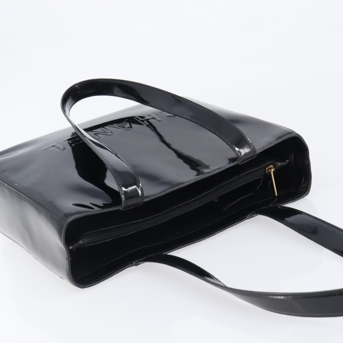 CHANEL Tote Bag Patent Leather Black Gold CC Auth bs36827