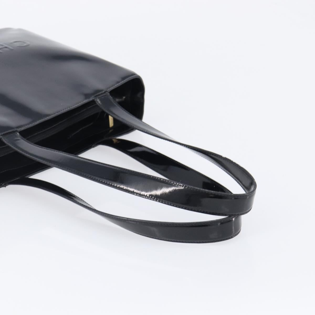 CHANEL Tote Bag Patent Leather Black Gold CC Auth bs36827