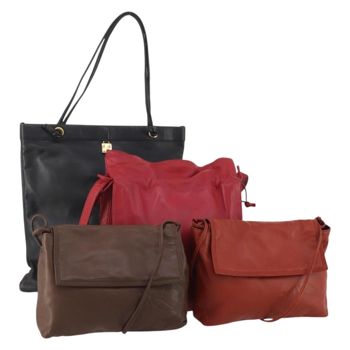 LOEWE Shoulder Bag Leather 4 Set Black Brown Red Auth bs36830