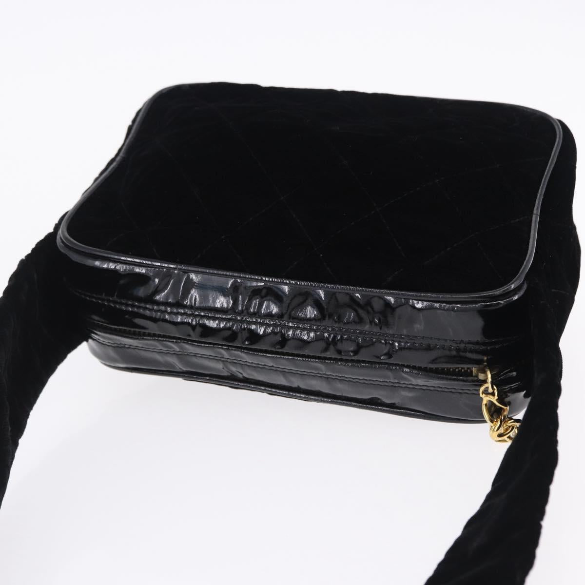 CHANEL Matelasse Shoulder Bag Velor Black Gold CC Auth bs36831A