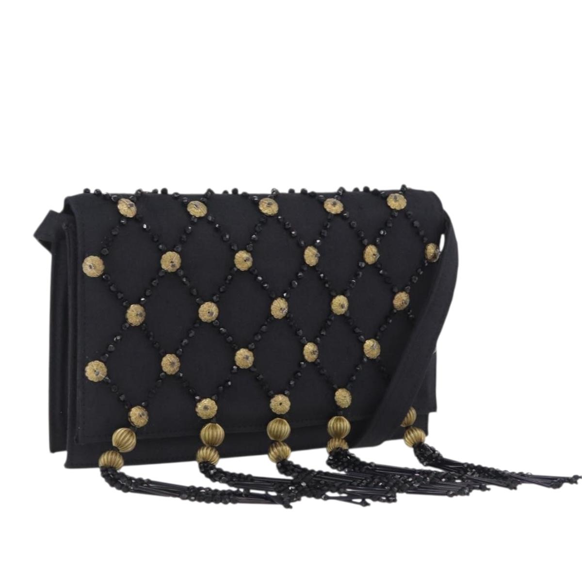 Gianni Versace Shoulder Bag Canvas Black Gold Auth bs36837