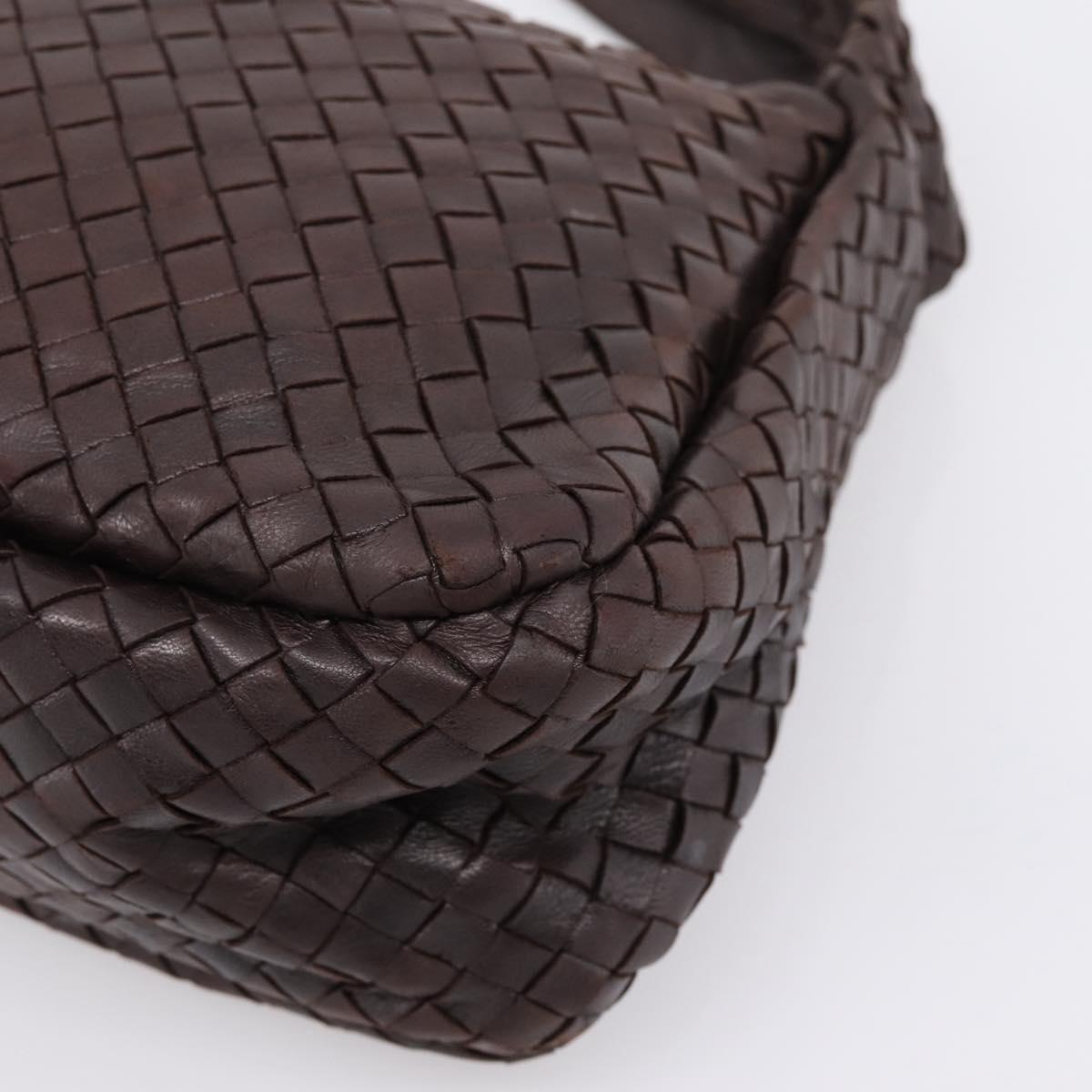 BOTTEGA VENETA INTRECCIATO Shoulder Bag Leather Brown Silver Auth bs36838A