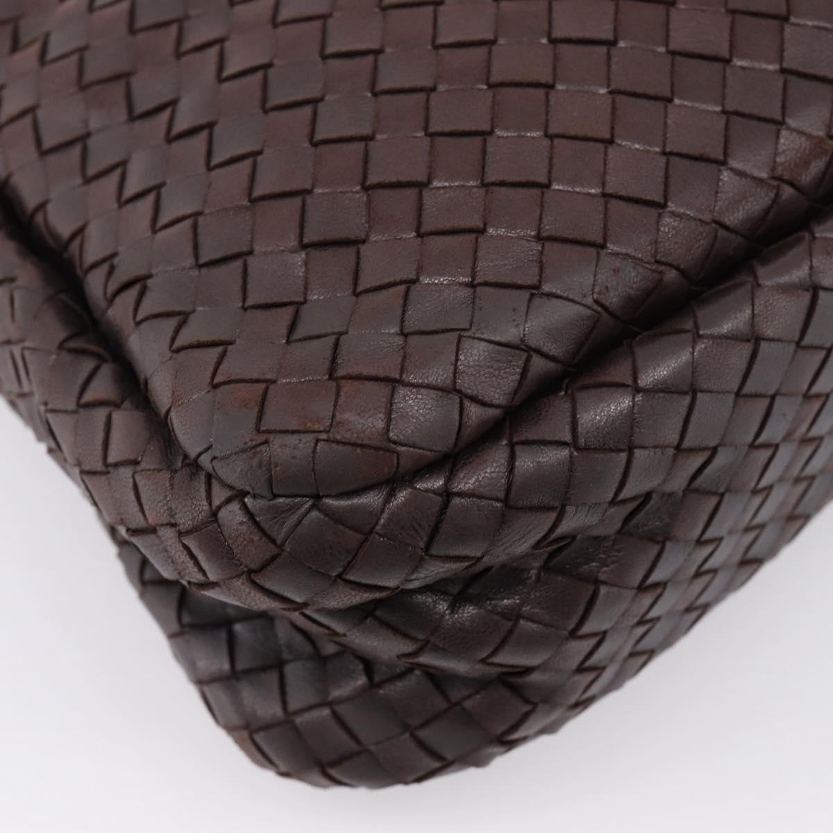 BOTTEGA VENETA INTRECCIATO Shoulder Bag Leather Brown Silver Auth bs36838A