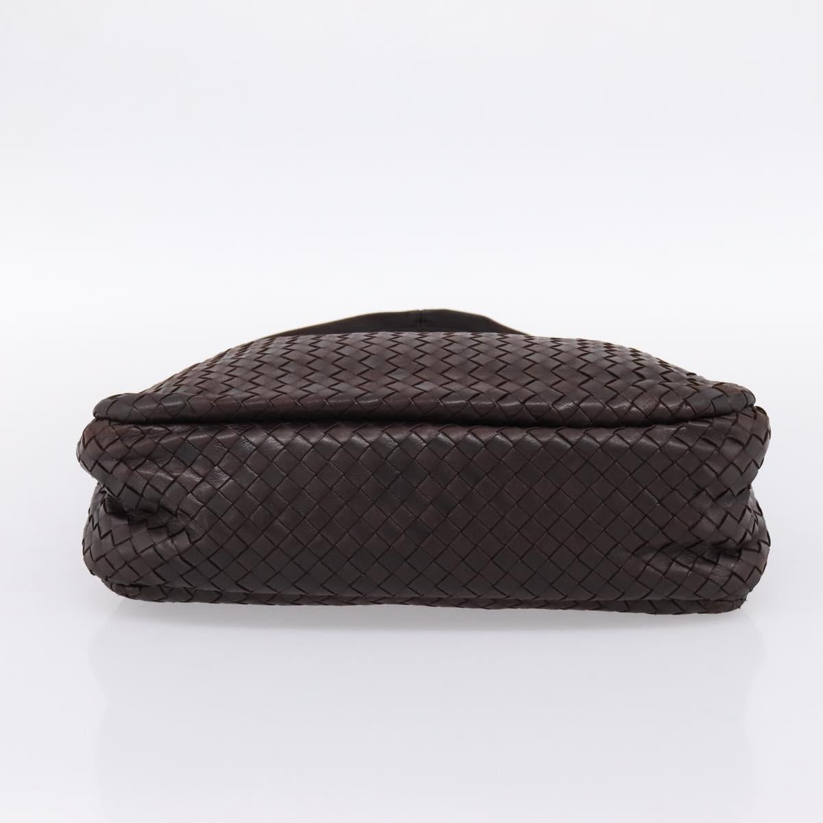 BOTTEGA VENETA INTRECCIATO Shoulder Bag Leather Brown Silver Auth bs36838A