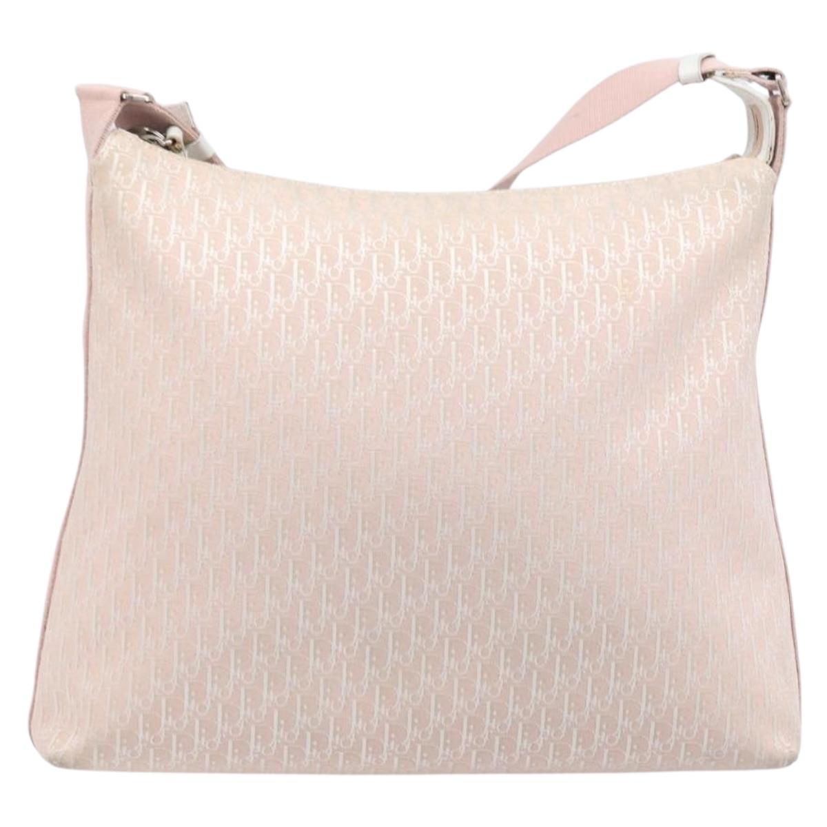 Christian Dior Trotter Canvas Shoulder Bag Pink Silver Auth bs36839