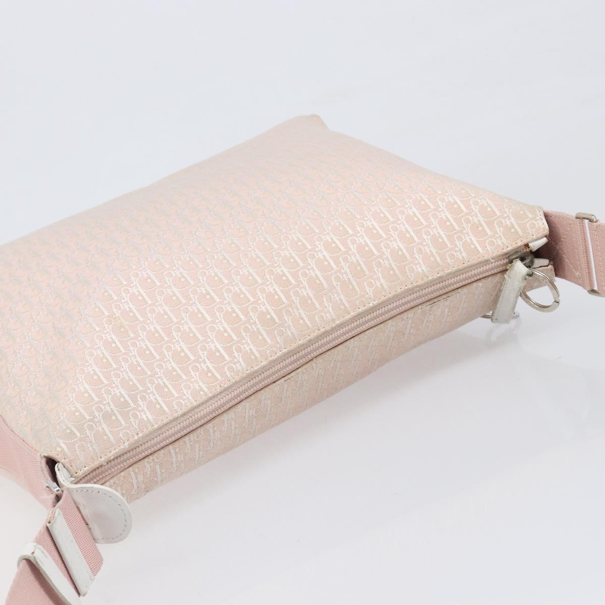 Christian Dior Trotter Canvas Shoulder Bag Pink Silver Auth bs36839