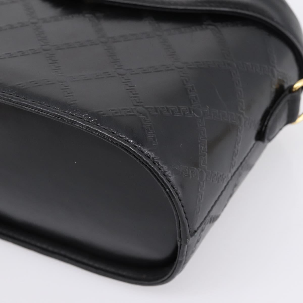 Gianni Versace Vanity Hand Bag Leather Black Gold Auth bs36840