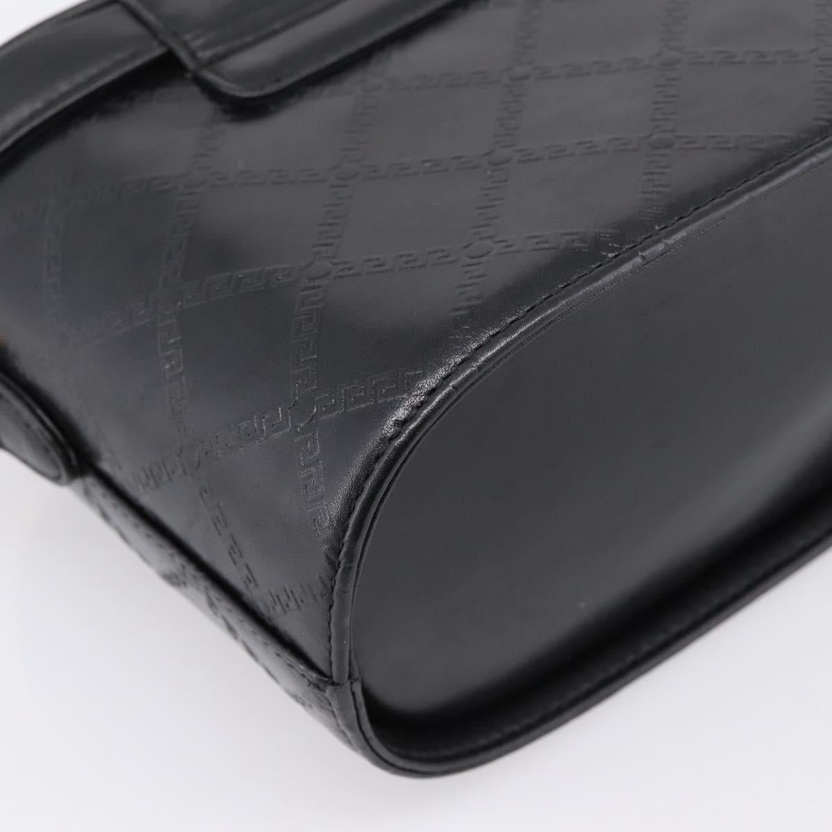 Gianni Versace Vanity Hand Bag Leather Black Gold Auth bs36840