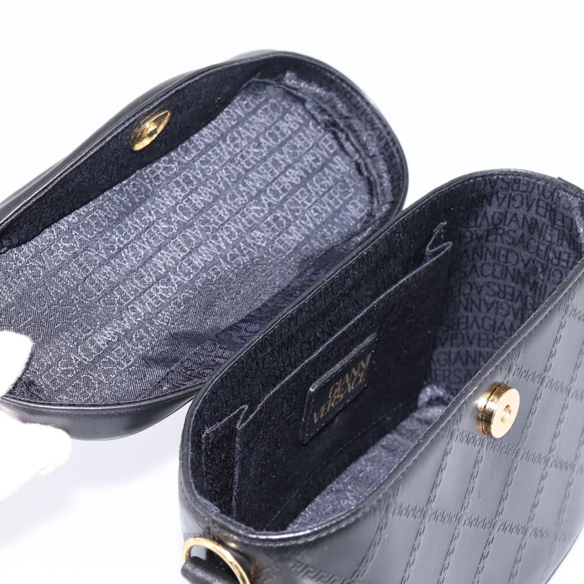 Gianni Versace Vanity Hand Bag Leather Black Gold Auth bs36840