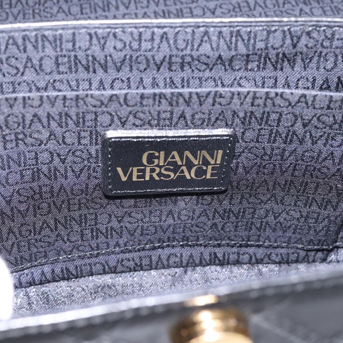 Gianni Versace Vanity Hand Bag Leather Black Gold Auth bs36840