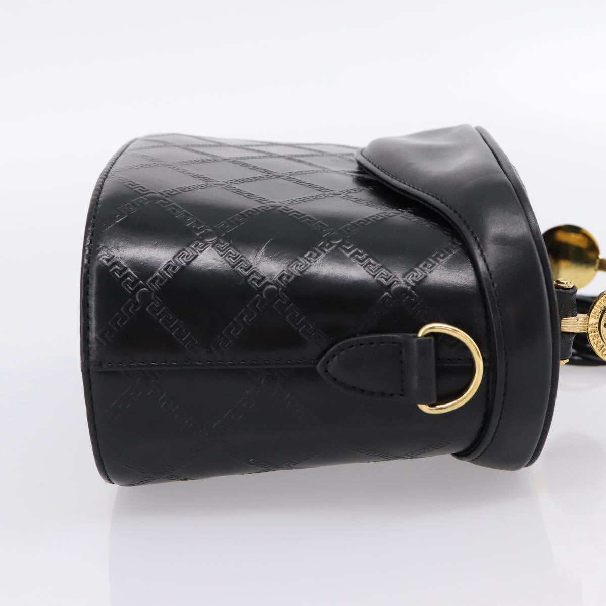 Gianni Versace Vanity Hand Bag Leather Black Gold Auth bs36840