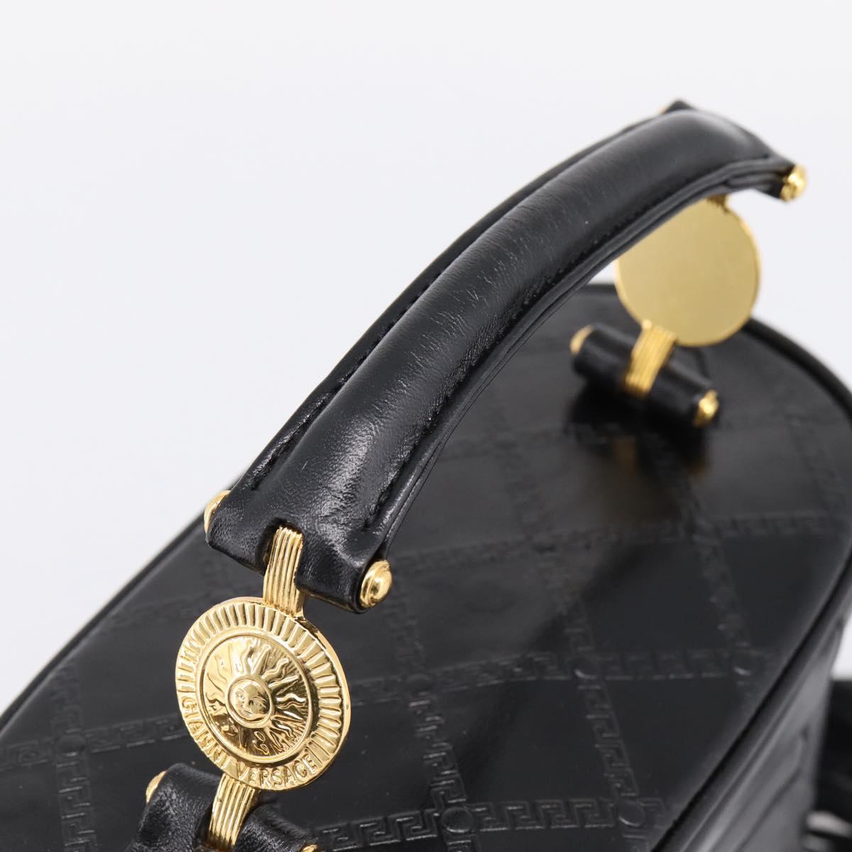 Gianni Versace Vanity Hand Bag Leather Black Gold Auth bs36840