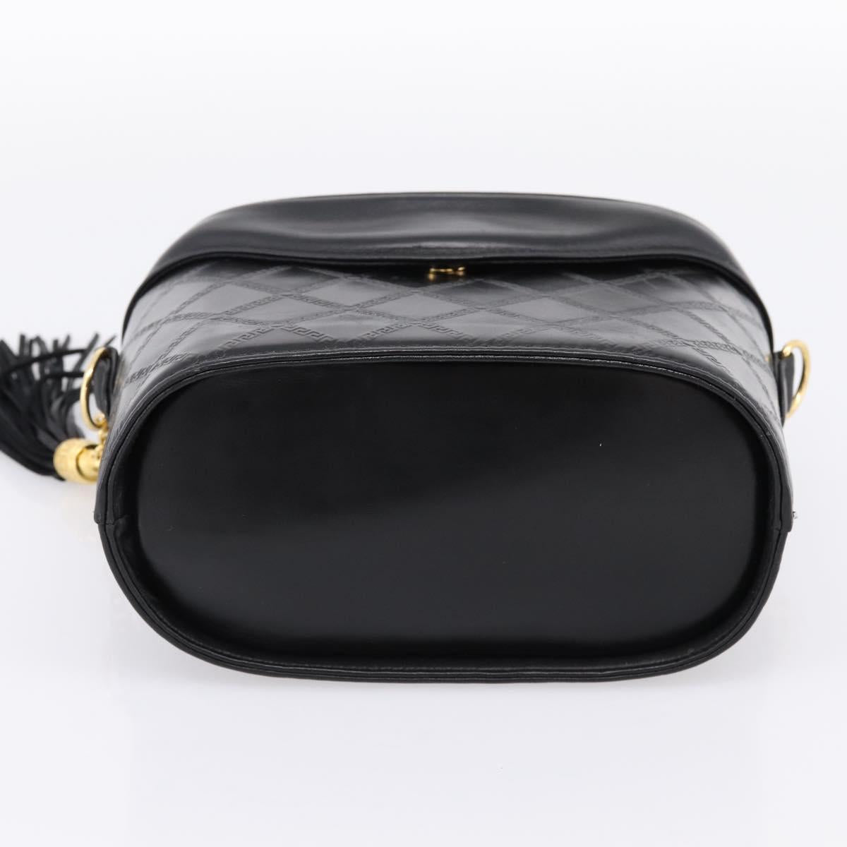 Gianni Versace Vanity Hand Bag Leather Black Gold Auth bs36840