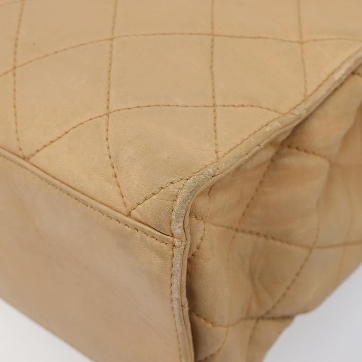 CHANEL Matelasse Shoulder Bag Lamb Skin Beige Gold CC Auth bs36843