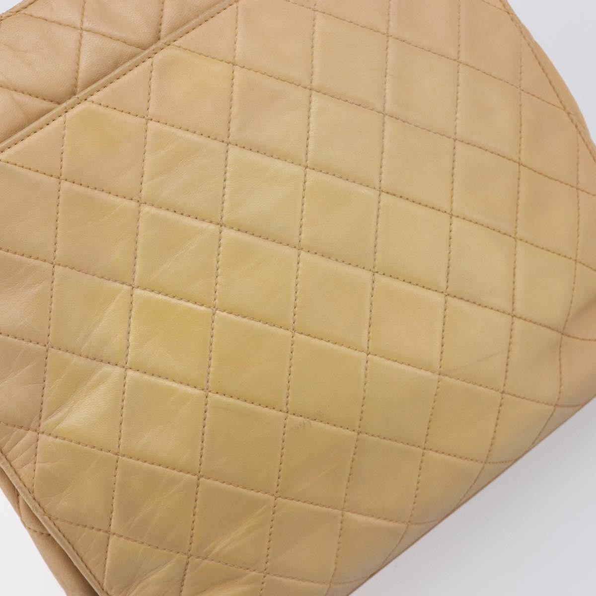CHANEL Matelasse Shoulder Bag Lamb Skin Beige Gold CC Auth bs36843