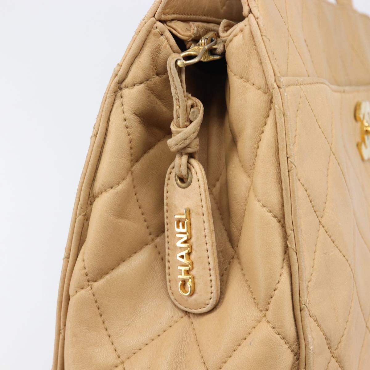 CHANEL Matelasse Shoulder Bag Lamb Skin Beige Gold CC Auth bs36843