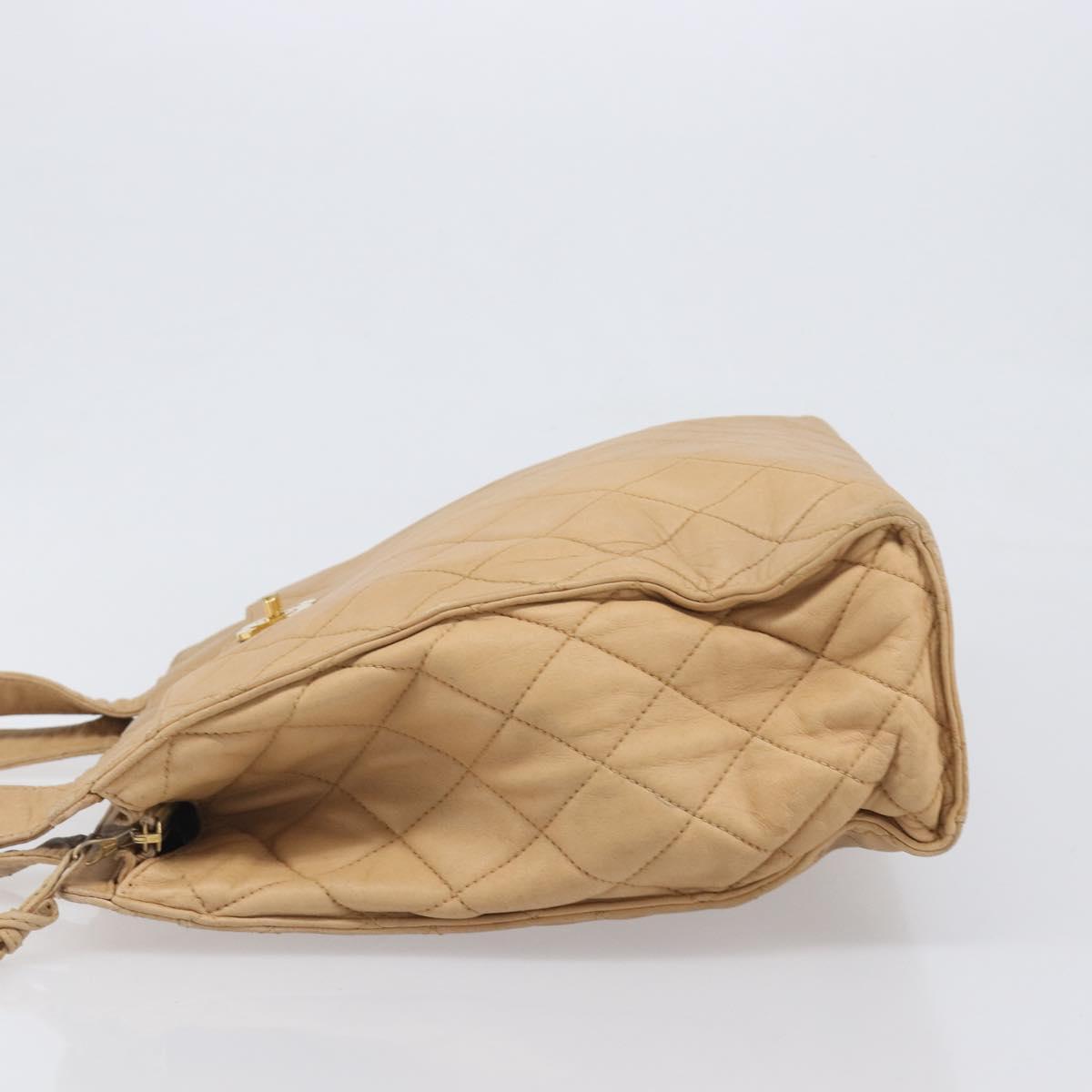 CHANEL Matelasse Shoulder Bag Lamb Skin Beige Gold CC Auth bs36843