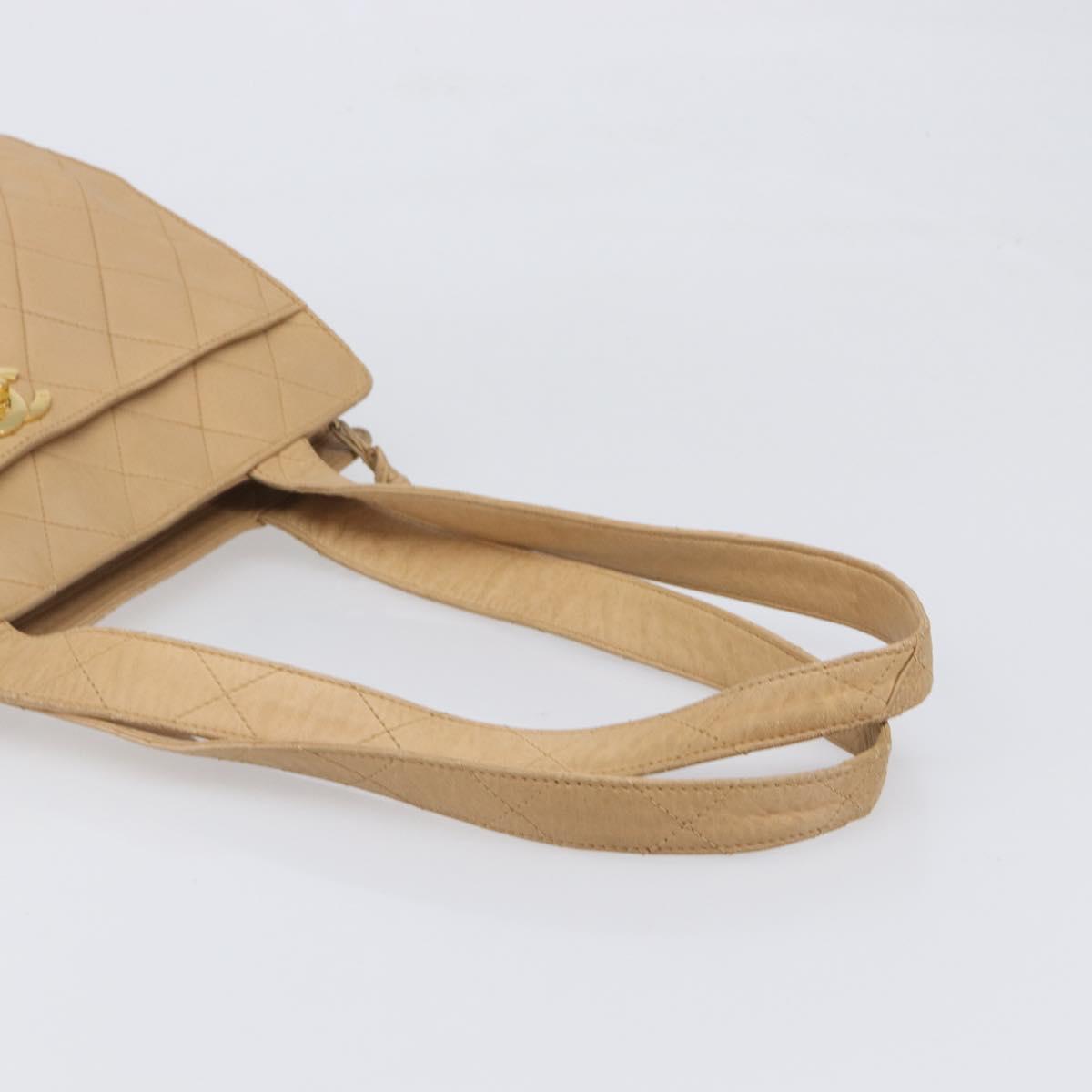 CHANEL Matelasse Shoulder Bag Lamb Skin Beige Gold CC Auth bs36843