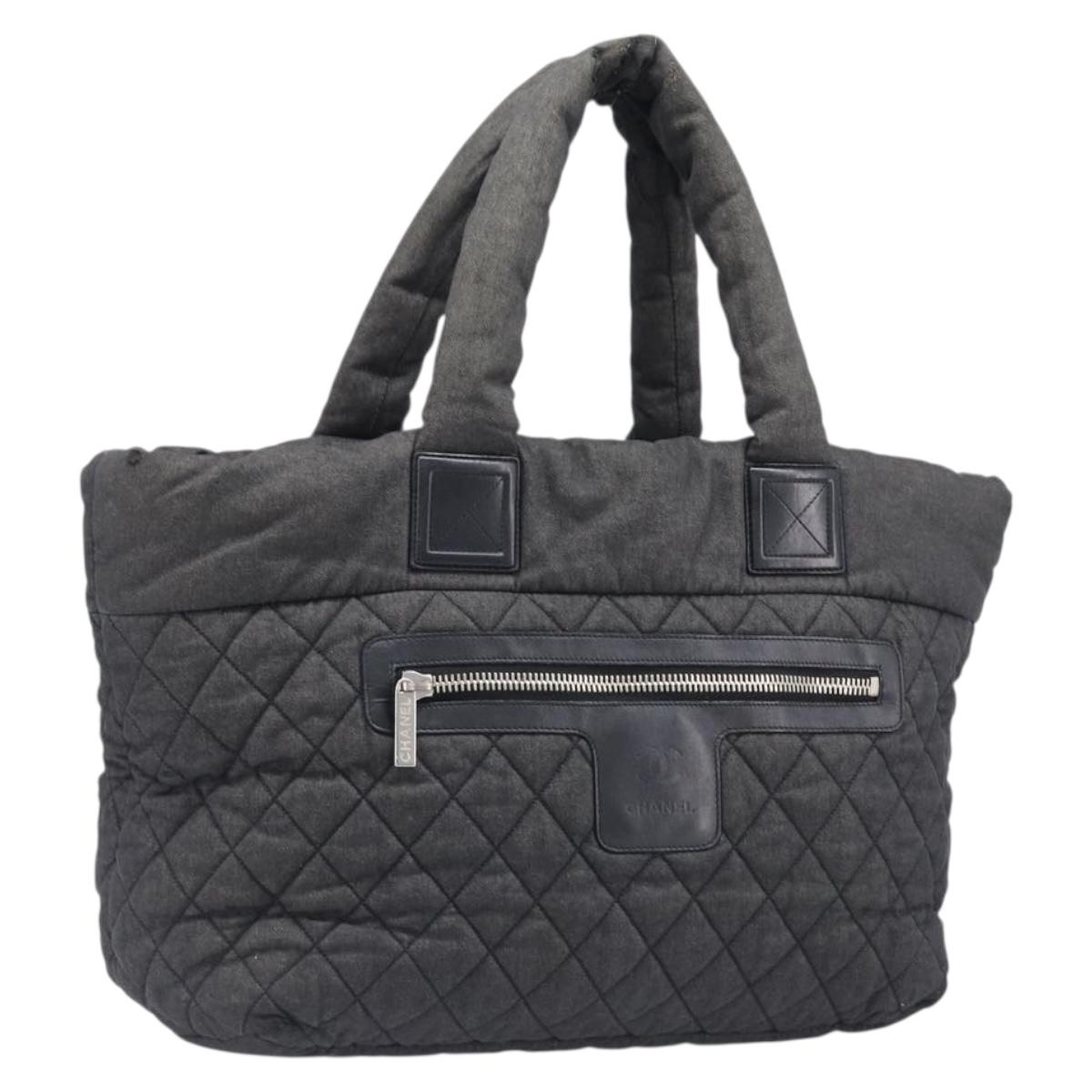 CHANEL Cococoon Tote Bag Canvas Black Silver CC Auth bs36844