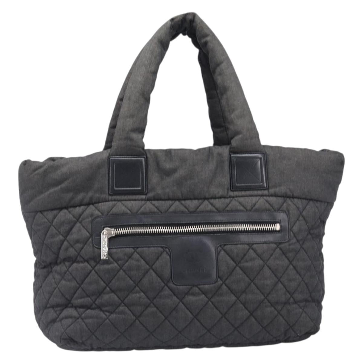 CHANEL Cococoon Tote Bag Canvas Black Silver CC Auth bs36844