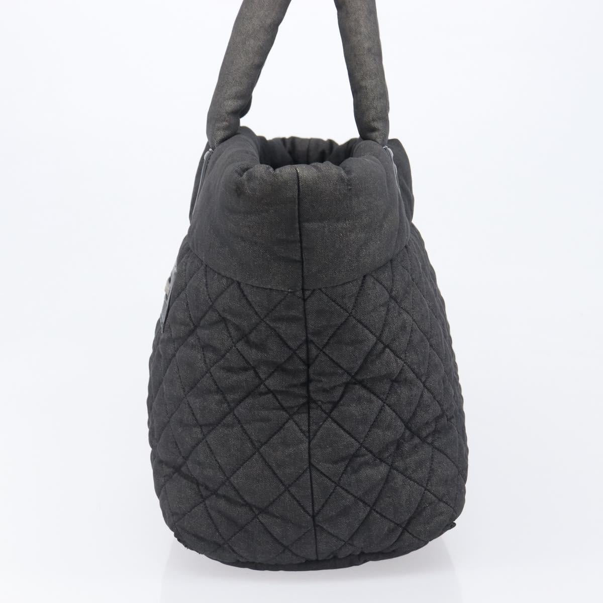 CHANEL Cococoon Tote Bag Canvas Black Silver CC Auth bs36844