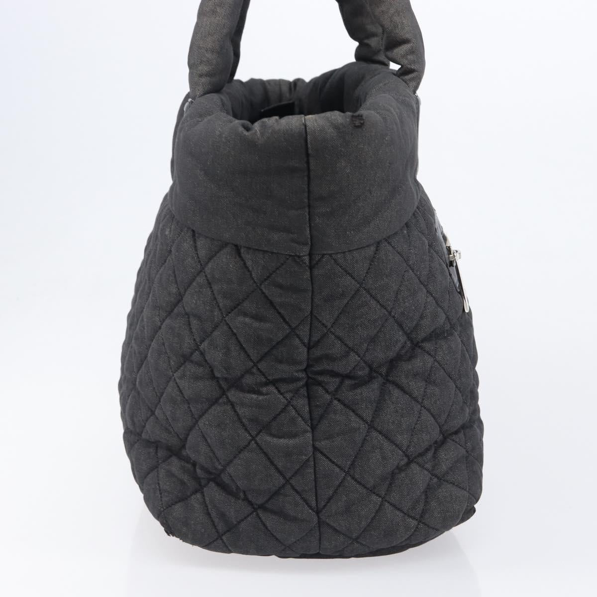 CHANEL Cococoon Tote Bag Canvas Black Silver CC Auth bs36844