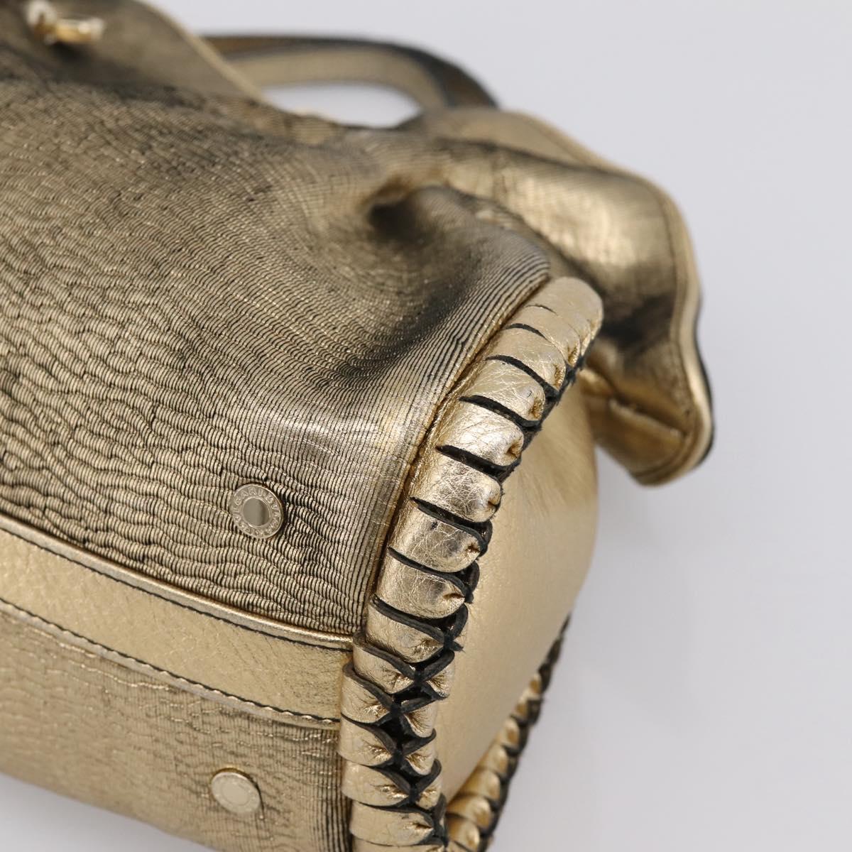 BVLGARI Chain Hand Bag Leather Gold Tone Auth bs36845