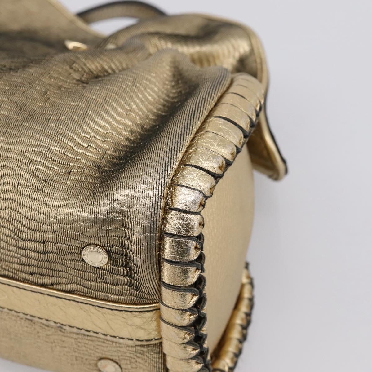 BVLGARI Chain Hand Bag Leather Gold Tone Auth bs36845