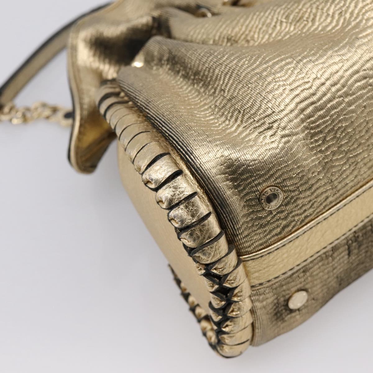 BVLGARI Chain Hand Bag Leather Gold Tone Auth bs36845