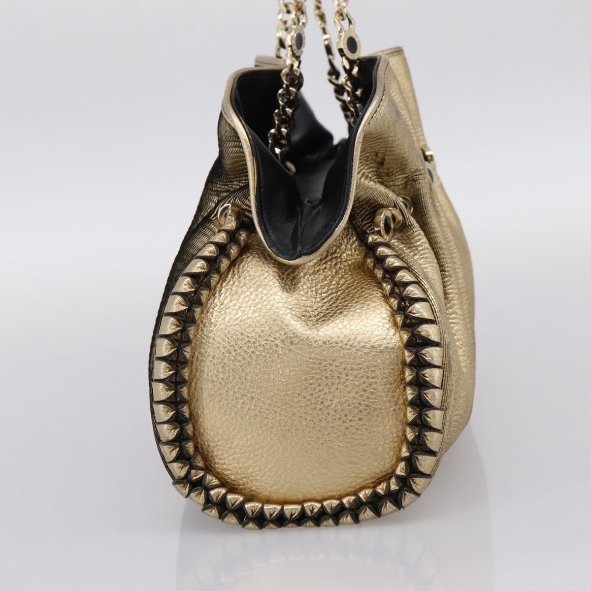 BVLGARI Chain Hand Bag Leather Gold Tone Auth bs36845