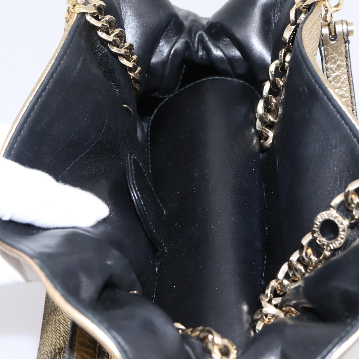 BVLGARI Chain Hand Bag Leather Gold Tone Auth bs36845