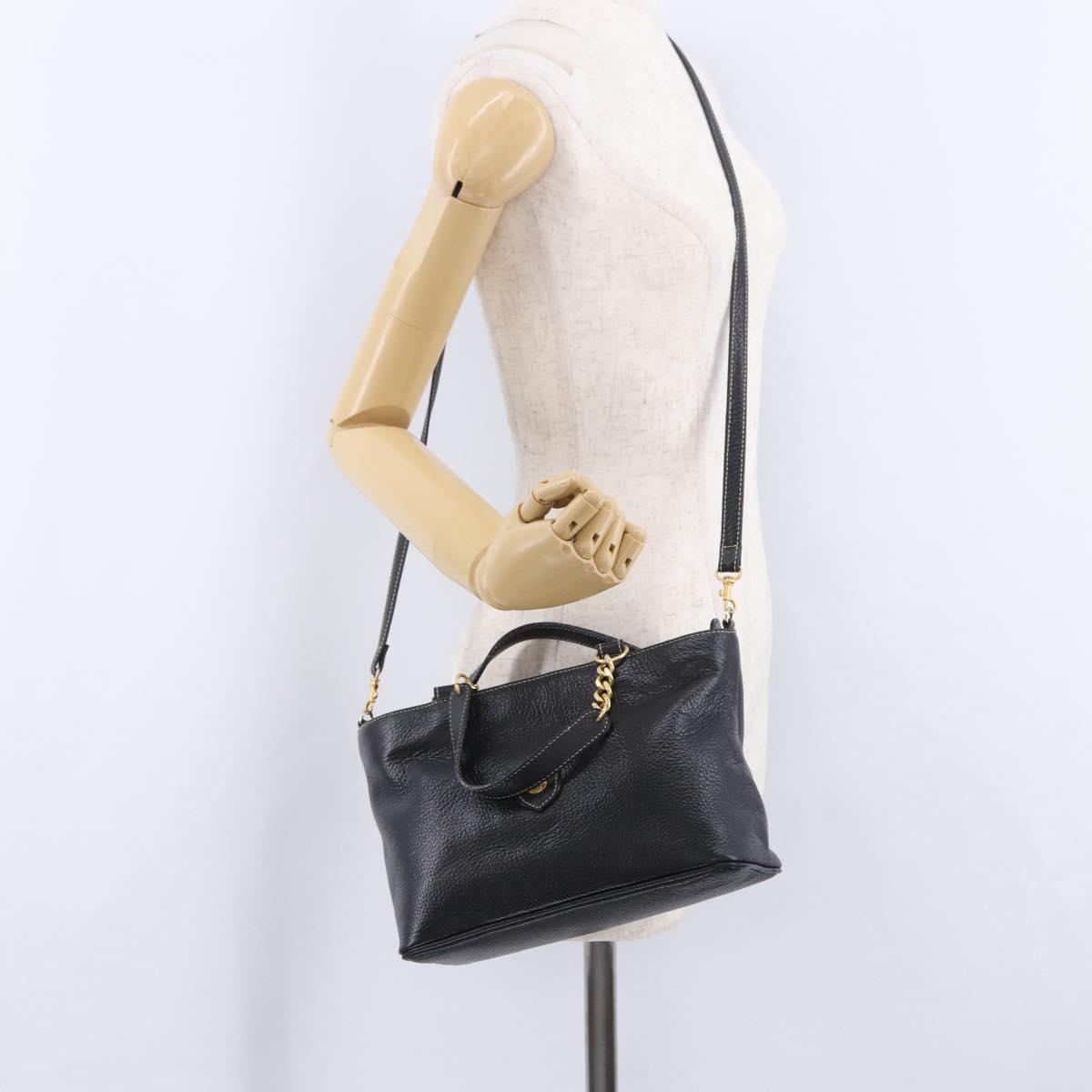 BALLY Hand Bag Leather 2way Black Gold Auth bs36848