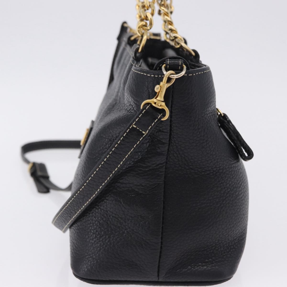 BALLY Hand Bag Leather 2way Black Gold Auth bs36848
