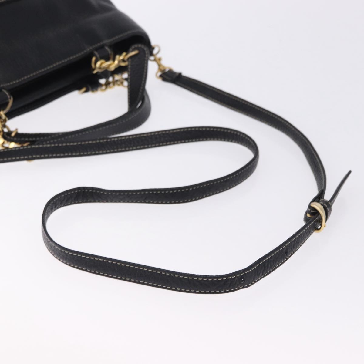 BALLY Hand Bag Leather 2way Black Gold Auth bs36848