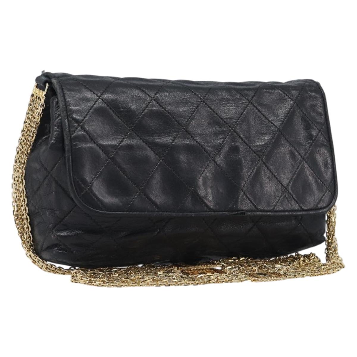 CHANEL Matelasse Chain Shoulder Bag Lamb Skin Black Gold CC Auth bs36849A