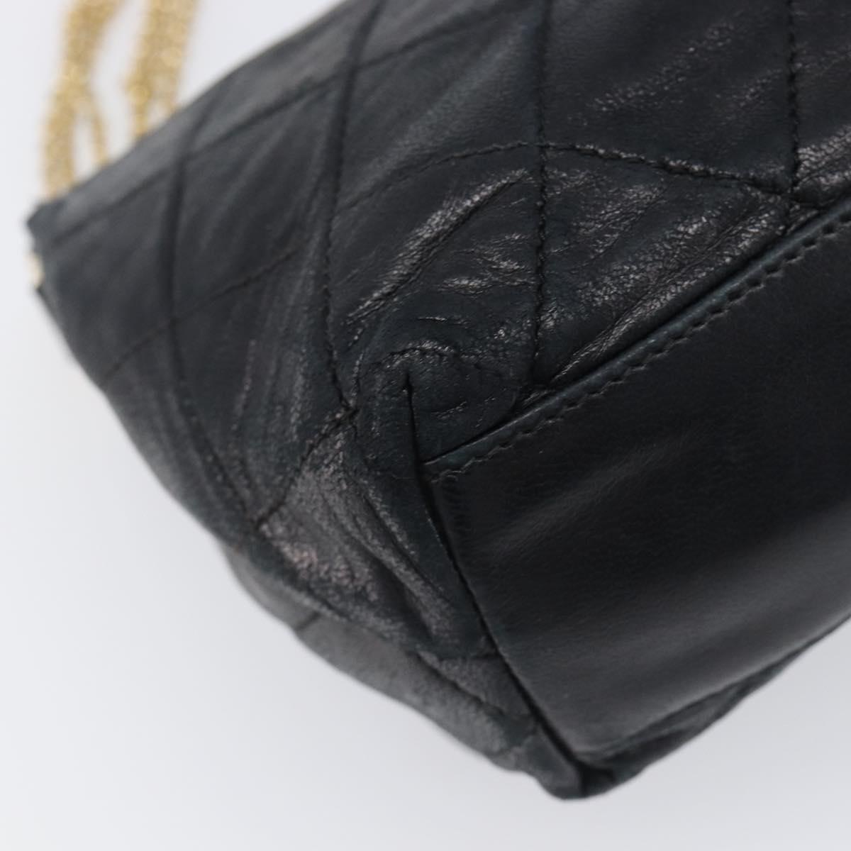 CHANEL Matelasse Chain Shoulder Bag Lamb Skin Black Gold CC Auth bs36849A