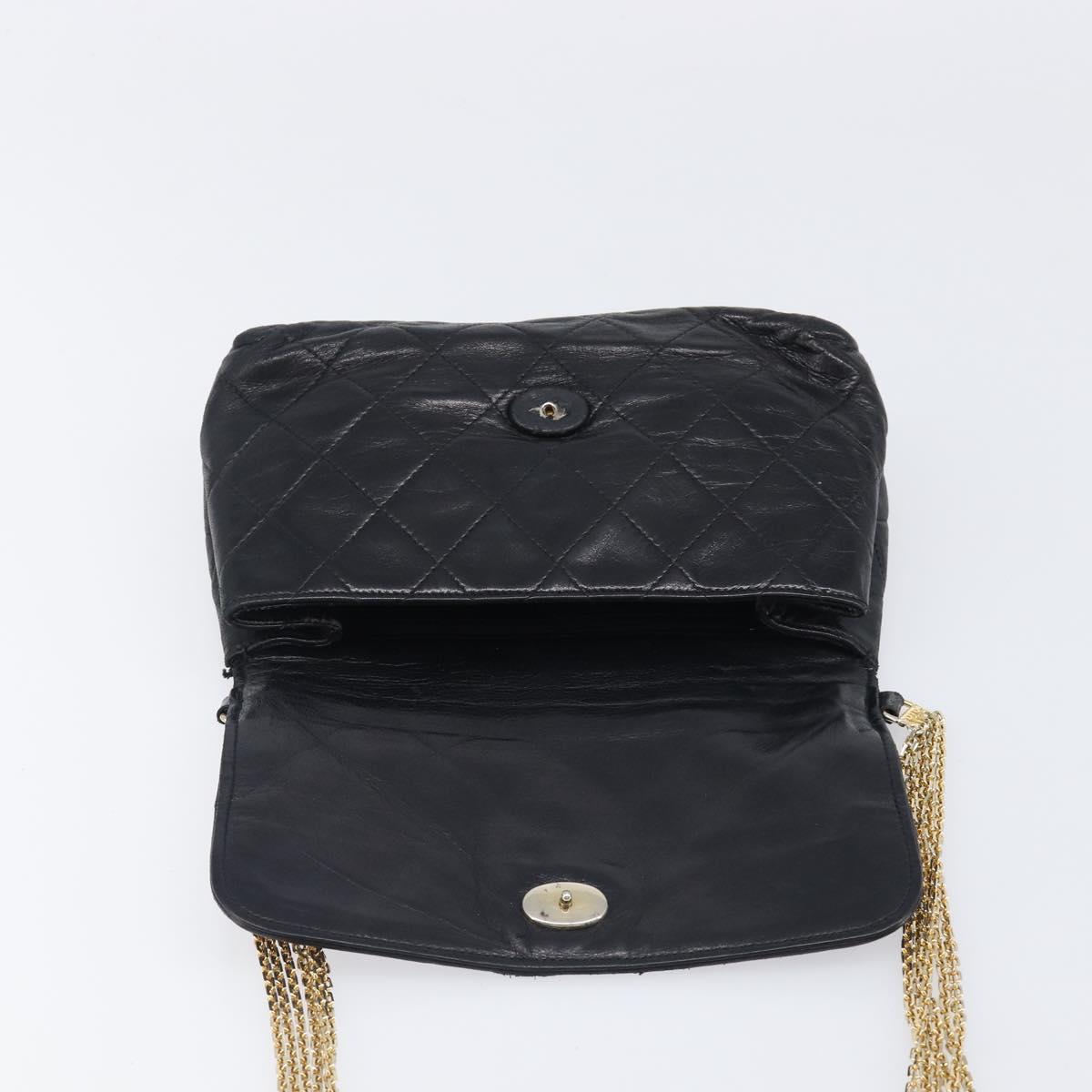CHANEL Matelasse Chain Shoulder Bag Lamb Skin Black Gold CC Auth bs36849A
