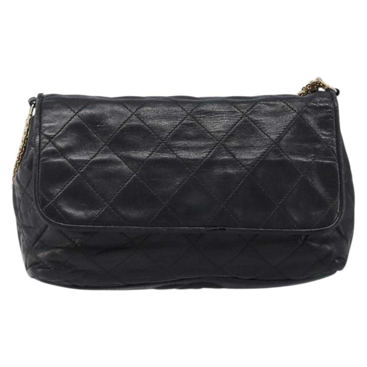 CHANEL Matelasse Chain Shoulder Bag Lamb Skin Black Gold CC Auth bs36849A