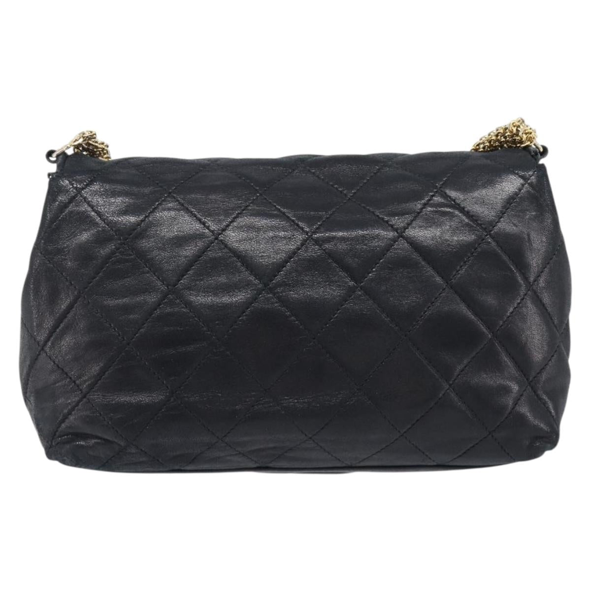CHANEL Matelasse Chain Shoulder Bag Lamb Skin Black Gold CC Auth bs36849A