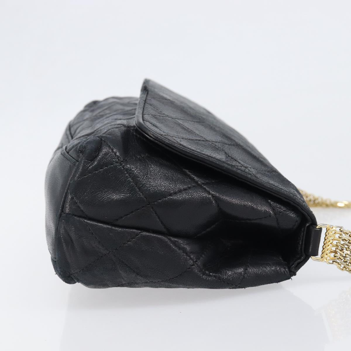 CHANEL Matelasse Chain Shoulder Bag Lamb Skin Black Gold CC Auth bs36849A