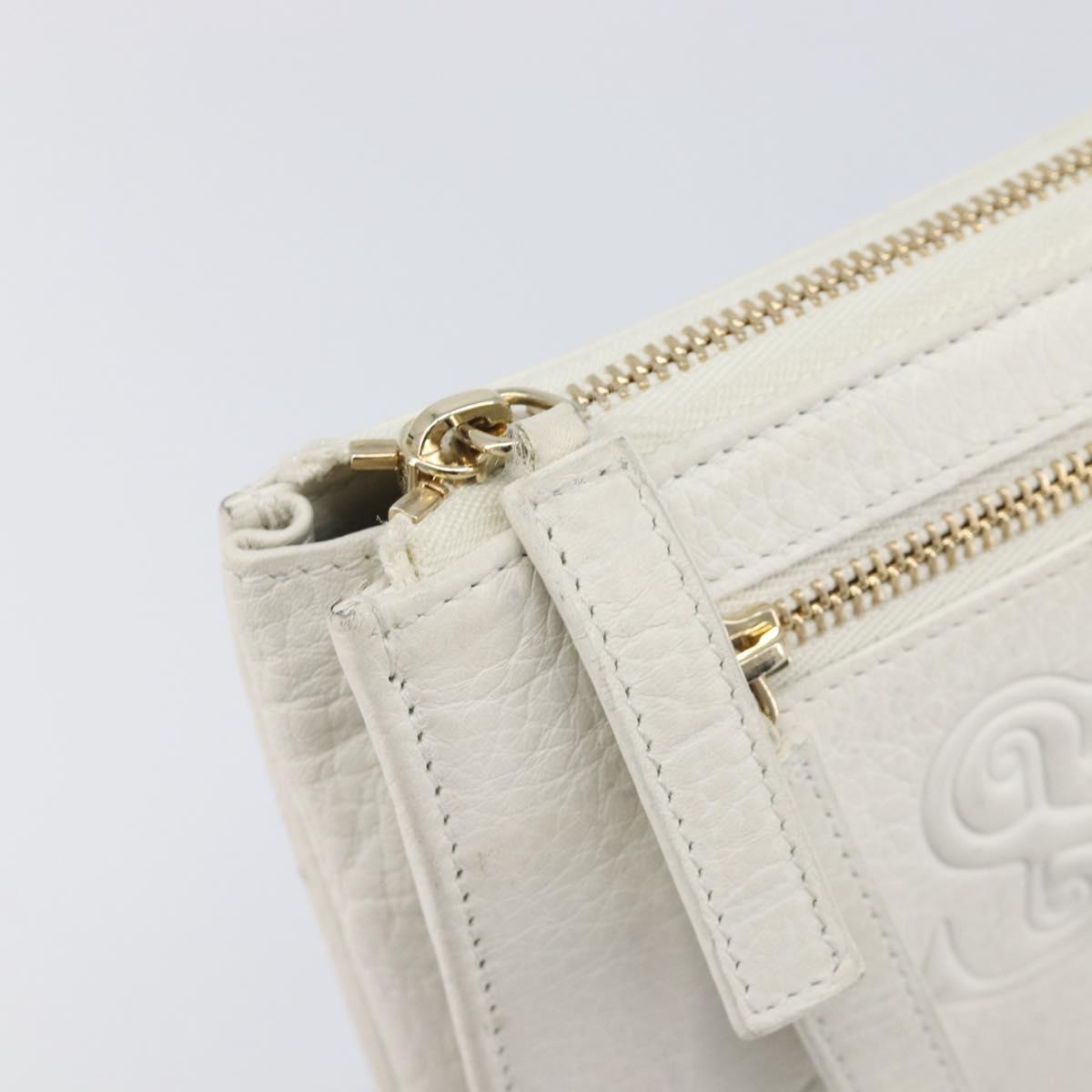 BVLGARI Clutch Bag Leather White Gold Auth bs36852