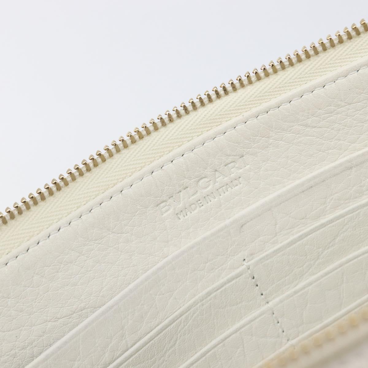 BVLGARI Clutch Bag Leather White Gold Auth bs36852