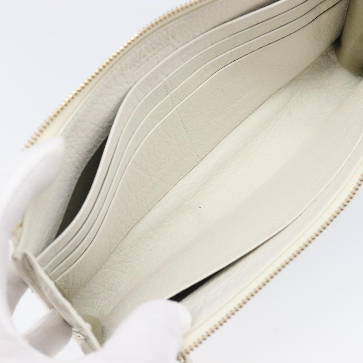 BVLGARI Clutch Bag Leather White Gold Auth bs36852